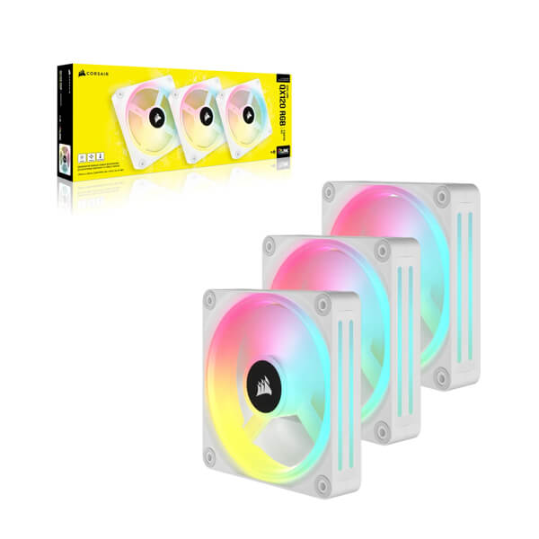 Corsair iCUE Link QX120 RGB White 120mm PWM Cabinet Fan Starter Kit with iCUE Link System Hub (Triple Pack)